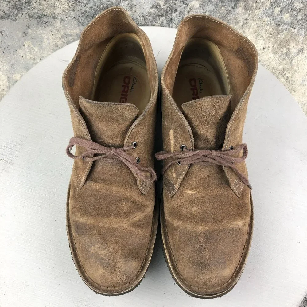 Clarks Men's Size 8.5 Originals Desert Brown Leather Lace-Up Ankle Boots FAIR